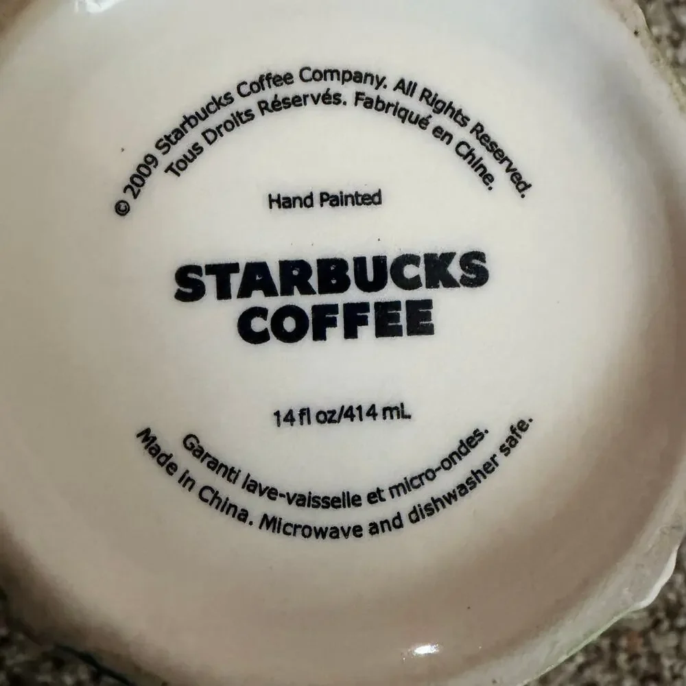 STARBUCKS Coffee Mug 2009 Mermaid Scales Cup Blue Green 14oz Hand Painted 3D